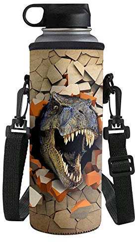 UOIMAG Sac de transport isotherme en néoprène pour enfants, motif dinosaure tyrannosaure, sac à bandoulière, housse pour bouteille pour garçons, adolescents et hommes, petite taille, 500 ml