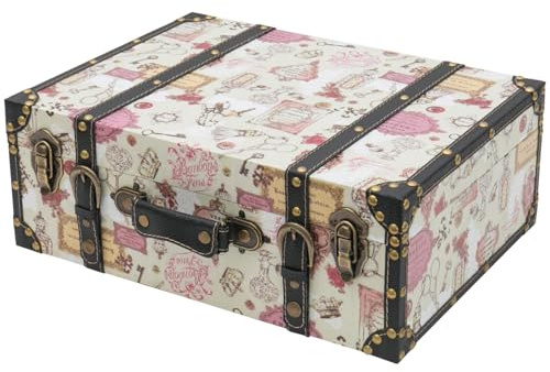HMF Vintage Deko Koffer aus Holz, Aufbewahrungsbox mit Deckel und Ledergriff, stilvolle Aufbewahrung und Geschenkidee für Hochzeit oder Geburtstag | Barock | 44 x 32 x 16 cm