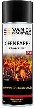 VE-INDUSTRIES Thermolack Spray Ofenlack Auspufflack Hitzebeständiger Lack Ofenfarbe Schwarz matt 650°C