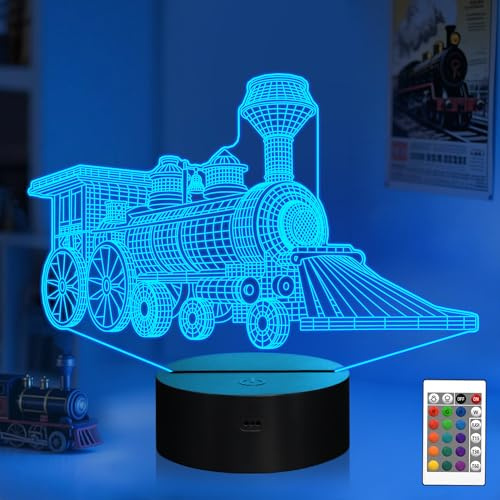 Attivolife Zug 3D Geschenke Lampe, Illusion Hologramm Nachtlicht mit Timer Fernbedienung 16 Farben wechselnd, Kinder Schlafzimmer Dekor Neuheit Geschenk für Zug Modell Sammler Mädchen Junge Männer