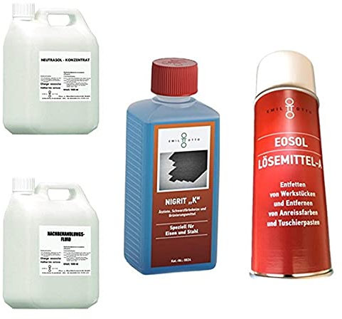 Brünier-Set D: 500 g Nigrit K + 400 ml EOSOL Lösemittel A+ 1.000 ml Neutrasol + 1.000 ml Nachbehandlungs-Fluid