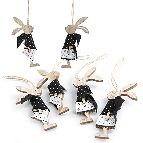 Logbuch-Verlag 6 Osteranhänger Hasen Holz schwarz weiß Osterhasen 13,5 cm Hasenpaar