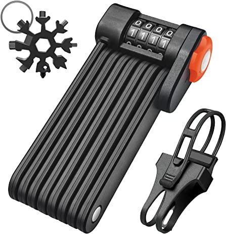 REKALRO Fahrradschloss Faltschloss mit Halterung, 4 stelliges Fahrrad Zahlenschloss aus Gehärtetem Stahl - 8 Gelenke, 85 cm Lang, Faltschloss Fahrrad für Rennrad