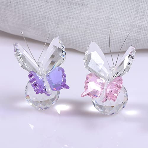 2 Packung handgefertigte Glas fliegenden Schmetterling Ornamente Kristall Schmetterling Figuren dekorative Tafelaufsatz für Home Souvenir Geburtstag Geschenke für Frauen (rosa & lila)