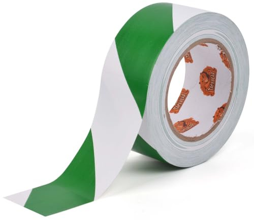 TAPEBEAR Absperrband Warnklebeband Weiß Grün Flatterband Warnband Gefahr Warnung PVC Selbstklebend Markierungs Klebeband Für Warnmakierungen Und Bodenkennzeichnungen, 50mm x 46m