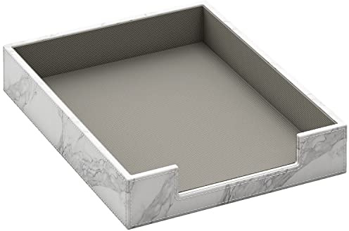 Leather Letter Tray, THIPOTEN Elegant Desk Organizer for Office Supplies, Mail, Paper, File, Magazine, Perfect Office Organization for Desktop(White)