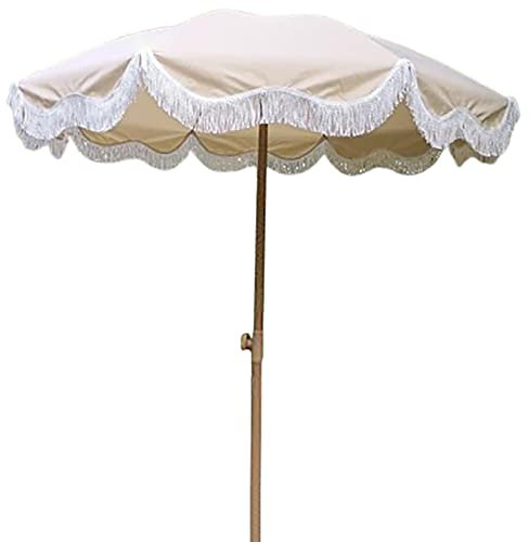 HZSCL Parasol De Jardin 2m Kaki avec Houppe, Parapluie De Terrasse Vintage, Parasol De Plage Extérieur, Parasol De Table De Marché Inclinable - Protection UV - sans Pied