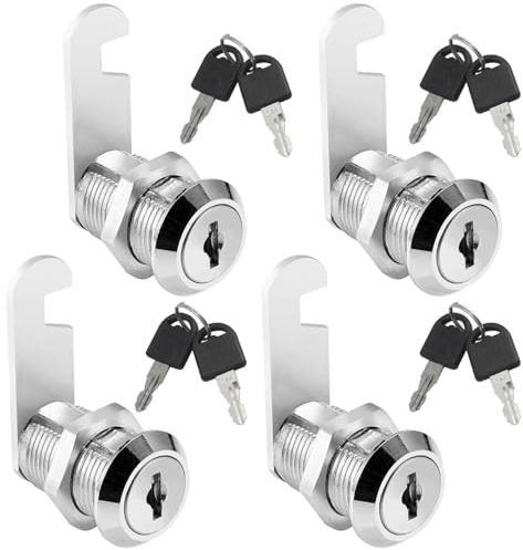 Bohaner 4 x16mm Cabinet Locks Security Mailbox Locks Keyed Cylinder Cam Locks Tool Box File Cabinet Desk Drawer with 8 Alike Keys