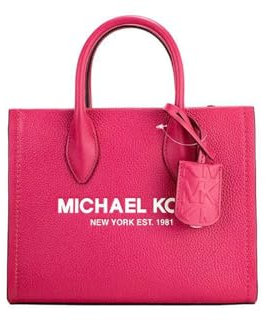 Michael Kors Mirella Small Shopper Top Zip Tote Crossbody Carmine Pink Leather
