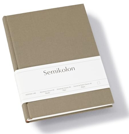 Semikolon 370046 Notizbuch Classic A5 blanko - 176 Seiten, cremeweißes Papier - Lesezeichen - fango beige