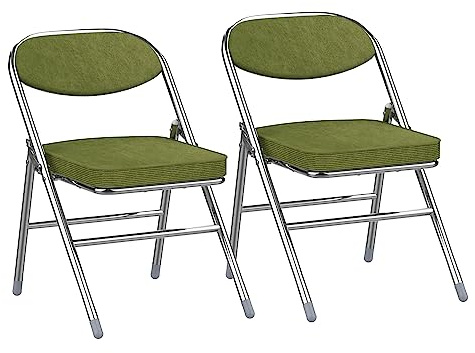 PIPIPOXER Essstühle Klappstühle,2er Set Esszimmerstühle aus kuscheliges Stoff und Stahlrahmen,Stabiler Klappstuhl Furniture mit für Gäste oder Veranstaltung im Freien Grün 40x40x80cm