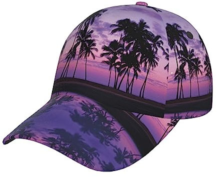 Palm Tree Purple Sunset Baseball Cap Adjustable Twill Bulk with Ponytail Hole Classic Dad Hat for Men Women