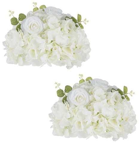 NUPTIO Artificial Flower Centrepieces for Tables: 2 Pcs 30cm Diameter White Fake Flowers Roses Balls Silk Faux Rose Arrangement for Wedding Party Centerpiece Table Decorations