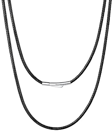 Bestyle Geflochten Lederkette 2MM/3MM Herren Damen Kautschuk Halsband mit Edelstahl Verschluss Schwarz Braun Länge 40-76CM