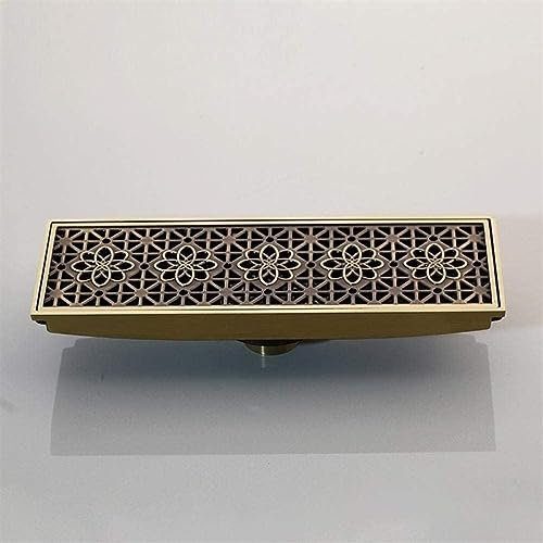 KAnduo Dusch-Bodenablauf-Abdeckung, Badezimmer-Zubehör, Antik-Messing-Badezimmer-Duschabfall, linearer Flieseneinsatz, Lange Abtropffläche, 300 mm x 100 mm, Waschbeckenstöpsel-Abdeckung
