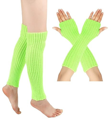 LICHENGTAI Damen Langer Beinwärmer und Armwärmer Set, Frauen Mädchen Winter Crochet Stricken Stulpen Beinstulpen Beinwärmer Legwarmer Armstulpen Overknees Fingerlose Handschuhe für Herbst und Winter
