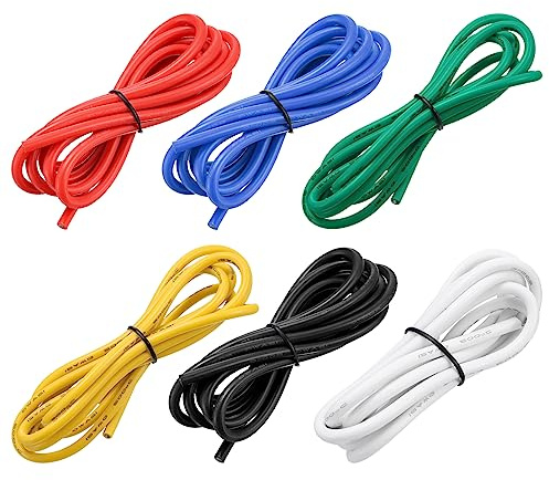 sourcing map 12AWG Elektrischer Draht Kabel 1,5 Meter Litzendraht Silikon Verzinnte Kupferdrahtspule je 3,31 mm² Solid Elektronik Wire für DIY RC-Modell Lampen Haushaltsgeräte, 6 Farben