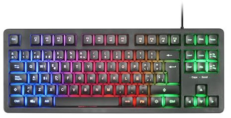 Mars Gaming MK023, Gaming Tastatur TKL, Hybrid H-Mech Technologie, FRGB Regenbogenbeleuchtung, Anti-Ghosting, Universelle Kompatibilität, Schwarz, Spanische Sprache