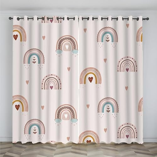 Vorhänge Regenbogen, Verdunkelungsvorhang Boho Liebesherz mit Ösen, Vorhang Blickdicht Thermovorhang für Schlafzimmer Wohnzimmer Kinderzimmer, Ombre Gardinen Deko 2er Set 160 x 100 cm (HxB) T-176