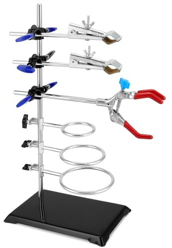 QWORK® Laborständer Set 40 cm, Laborstativ mit Einstellbaren Clips und Runden Reifen für Chemie und Physikalische Experimente in Laboren