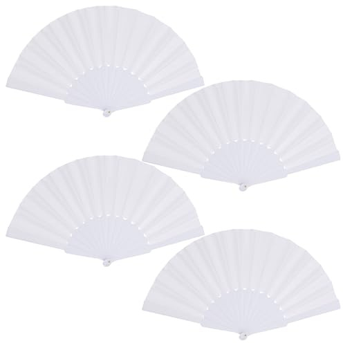 Baotongle - Set di 4 ventagli cinesi pieghevoli in tessuto orientale per danza, festa, fai-da-te, decorazione da parete (bianco)