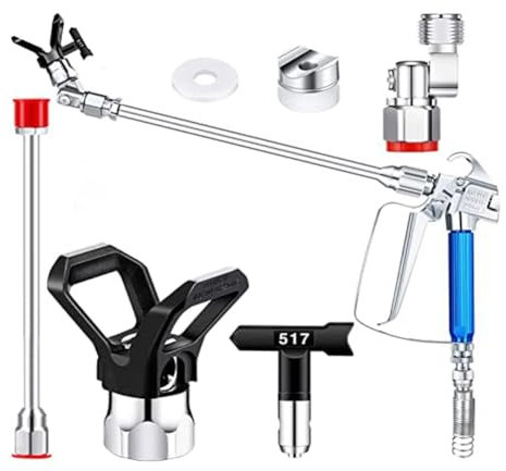 Iegefirm 5-Teiliges Airless-Schlauchset 3600 Psi 517-Spitzen-Drehgelenk mit DüSenschutz-SprüHspitzen und VerläNgerungsstange für Airless