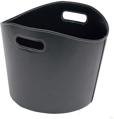 Runder Holzkorb WERKA PRO Ø39xh 31cm Schwarzes Kunstleder