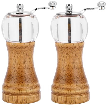 6 Inches Salt and Pepper Grinder Set, 2Pack Manual Beech Pepper Grinders, Adjustable Wooden Pepper Mill with Ceramic Rotor, Wood Refillable Pepper Mill for Kitchen Home Restaurant Use