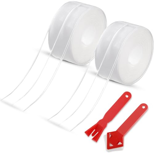 PIWOSGOL 2 Rollen Dichtungsband Selbstklebend, Wasserdicht Transparent Klebeband, Fugendichtungsband mit 2 Klebehilfe, Dichtungsstreifen Abdichtband Dichtband für Küche, Badezimmer, Toilette, Wandecke