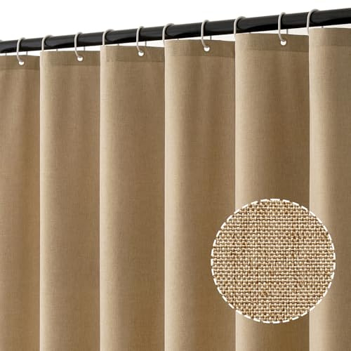 MIULEE Leinen Texturiert Duschvorhang 120x200 cm Khaki, Schwerer Hotel Luxus Polyester Wasserdicht Duschvorhänge, Antischimmel Waschbar Stoff Badvorhang für Badezimmer mit 8 Ringe