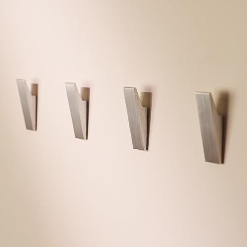 Designfabrik Hamburg Klebehaken extra stark | Haken selbstklebend | Wandhaken | Handtuchhalter ohne Bohren | Haken für Küche und Bad | 4 Stück | Handtuchhalter Silber | Modernes Design