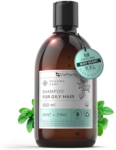 Vis Plantis Shampoo für fettiges Haar mit Zink & Minze - 500 ml Klärendes Shampoo ohne Silikone und Parabene - reinigt gründlich, erfrischt die Kopfhaut und hilft, überschüssigen Talg zu reduzieren