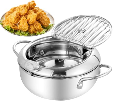 Olla para freír, cesta de freír, freidora eléctrica, olla de acero inoxidable, freidora profunda con mango y control preciso de la temperatura del aceite, ideal para cocinar tempura, pescado y