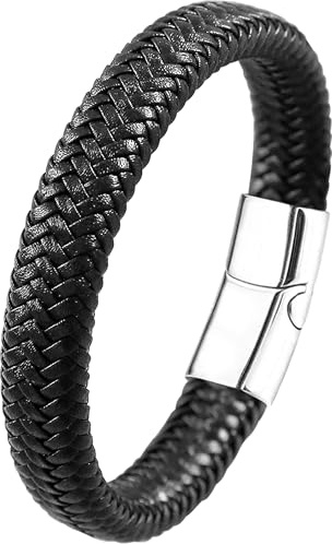 JUZICHEN Herren Leder Und Edelstahl Armband Armband, Geflochtene Stil Armbänder Für Männer, Herrenschmuck Geschenk Für Herren Papa, Lederarmband Schwarz Braun Leder