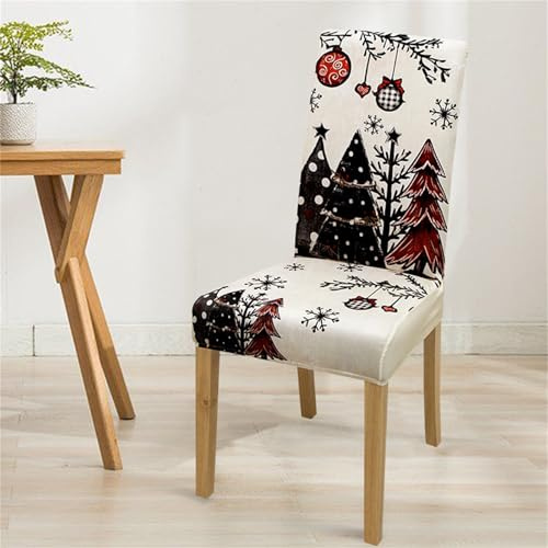 Hiseng Weihnachten Stuhlhussen, 3D Stretch Universale Stuhlbezug, Abnehmbare Waschbar Hussen für Stühle, Stuhlbezüge für Hotel, Restaurant, Küche, Partys (6 Stücke,Beige)