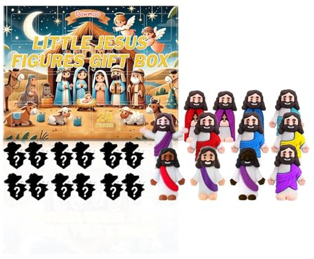 Christmas Advent Calendar 2024 Mini Jesus Figurines Set, 24 Days Christmas Countdown Calendar Toys Little Jesus Figures to Hide and Seek Sunday School Party Favors Xmas Gift (A)