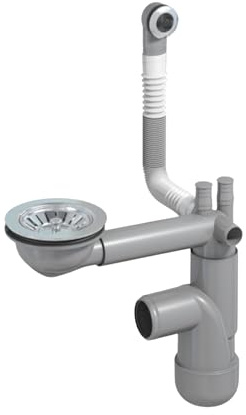 LAXARA Flexlok Sifone telescopico per lavelli da cucina/lavello salvaspazio | Flessibilità universale con plastica riciclata | (Flexlok1 con troppopieno rotondo senza tubo di scarico senza copertura