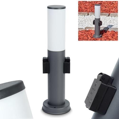 HOFSTEIN Sockelleuchte Caserta, Außenwegeleuchte mit 2 Steckdosen aus Metall/Kunststoff in Anthrazit/Weiß, moderne Wegeleuchte für Garten, Außenbereich, Hof, Terrasse, Höhe 45,5cm, E27, IP44