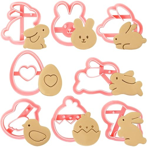 YeahBoom 8 Stück Ausstechförmchen Ostern: Kunststoff Oster Ausstecher Set mit Keksausstecher und Lätzchen Ausstecher - Ideales Ostergeschenk