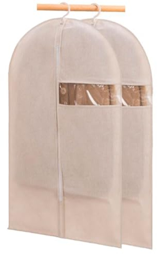 Tradineur - Pack de 2 fundas de algodón para trajes, incluyen cremallera y ventana, transpirables, almacenamiento de ropa, abrigos, chaquetas, jerséis - 60 x 100 cm