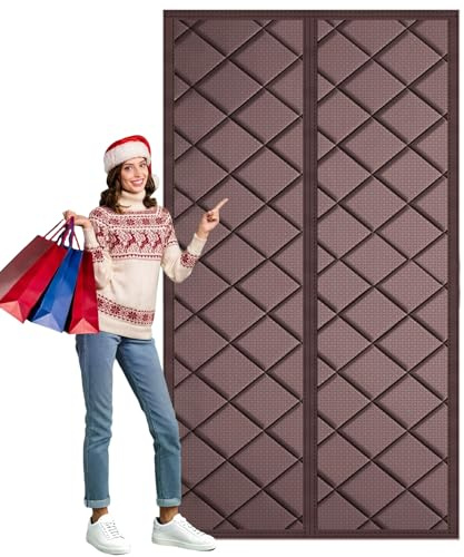 ZYXYMY Magnetic Thermal Insulated Door Curtain,Thermal Door Curtain for Winter, Windproof Soundproofing Front Door Curtain for Winter, Pet-Friendly, for Kitchen, Bedroom, Living Room,Brown,60x200cm