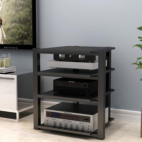 SGKOMN 4-Tier Audio Rack Media Stand Modern Living Room AV Equipment Component Cabinet Corner Audio Tower CD Player Stand Stereo Rack with Wooden Shelf and B(D-One Size)