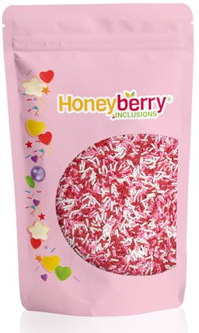 HONEYBERRY Sprinkles Comestibles Naturales 200 g – Decoración de Azúcar para Tartas y Repostería, Sin Gluten, Apto para Veganos – Fabricado en la UE (Hilos de San Valentín)