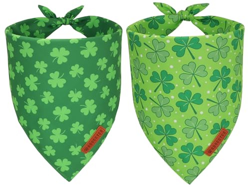 ADOGGYGO St. Patrick's Day Dog Bandana, Green Shamrock Pet Scarf, Adjustable Fit Saint Patrick Bandanas for Medium Large Dogs (Large)