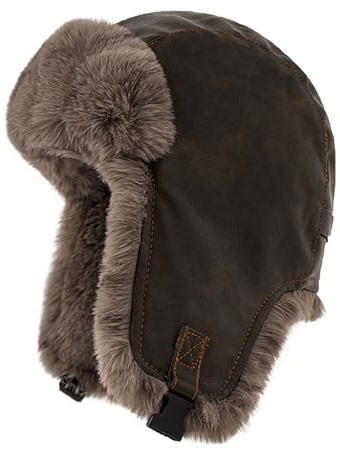 BSYLOO Winter Fliegermütze mit Ohrenklappen und Leder Winddicht Flauschig Russische Uschanka Trapper Hut für Damen und Herren
