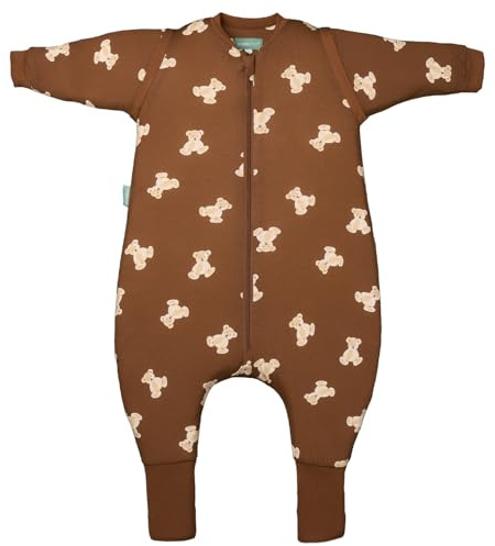 molis&co Sovsäck med fötter, avtagbara ärmar och strumpor – vaggsäck vår/höst – Nanna1 tog säckar med fötter – 100 % OEKO-TEX bomull – lätt hymbotitus - Teddy Mocca (1 år)