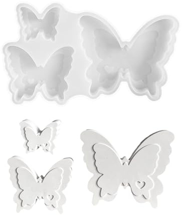 GIUSOBG Molde de Silicona Mariposa, 3 Tamaños 3D Molde de Silicona con Forma de Mariposa, Molde Resina Epoxi para Fundición, Jabón, Yeso, Manualidades