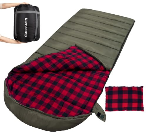 Keencamp Saco de dormir para exteriores, franela cálido, 3-4 estaciones, algodón, forro interior, XXL, saco de dormir portátil, ligero, invierno, saco de dormir para camping, para adultos, 230 x 90 cm