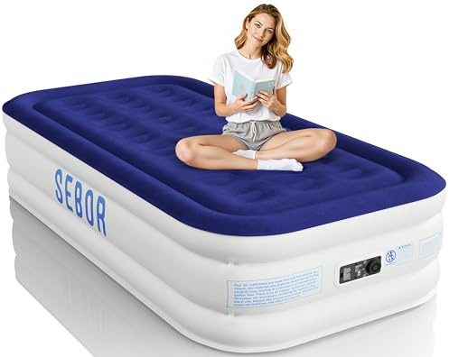 Sebor Air Mattress Twin with Built-in Pump 18, Comfortable Self-Inflating Air Mattress with High-Speed Pump, Durable Blow Up Mattress Twin with Storage Bag for Guests, Camping, Travel