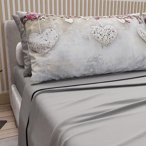 PETTI Artigiani Italiani - Lenzuola Matrimoniali Cotone con Federe in Stampa Digitale, Lenzuolo Completo Letto Matrimoniale Maxi Fantasia 327 Grigio Chiaro, 100% Made in Italy
